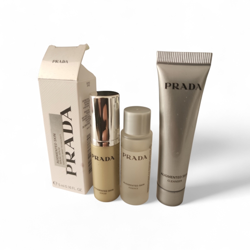 3 Pcs Prada Augmented Skin Skincare Travel Set Serum , Cleanser, Essence New